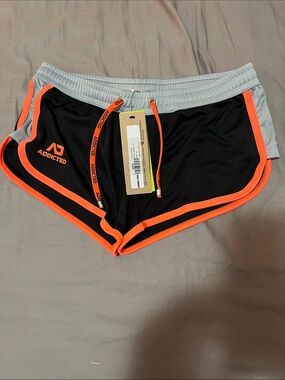 Addicted Brands Black Men's Sport Shorts with Neon Orange Trim